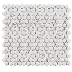 Stampa a getto d'inchiostro personalizzata cucina in vetro riciclato backsplash wall marble look penny round wall mosaic tile