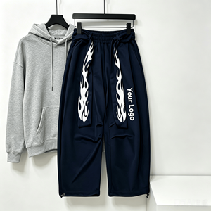 Pantalon de survêtement décontracté personnalisable pour homme, imprimé flamme, taille élastique, cordon de serrage, poches latérales, respirant, idéal pour l'automne - Product Image 1