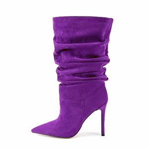Offres Spéciales Slouch sans lacet femmes chaussette <span class=keywords><strong>bottes</strong></span> Faux <span class=keywords><strong>daim</strong></span> Sexy talon haut dames hiver mi-mollet <span class=keywords><strong>bottes</strong></span> - Product Image 1