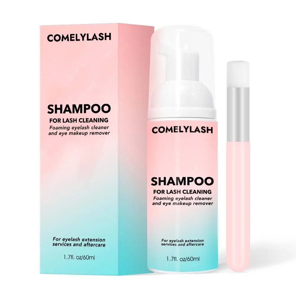 Comelylash OEM 60ml Lash Cleanser For Oil Free Private Label Eyelash Extension Foam Lash Shampoo Kits Pink Bottle Shampoo Eyelash Shampoo