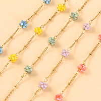 Pulsera de cuentas tejida a mano con flores de colores, bola de cristal de acero inoxidable, brazaletes impermeables, joyería, pulsera para mujer