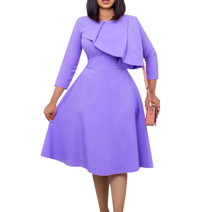 Robe élégante décontractée pour femme de bureau, couleur unie, demi-manches, volants asymétriques, ourlet plissé, tendance - Product Image 1