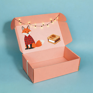Boîtes personnalisées avec logo, rose pêche, en carton ondulé, imprimées avec un dessin de renard mignon à l'intérieur, pour vêtements d'enfants, cadeaux de vacances, expédition - Product Image 1