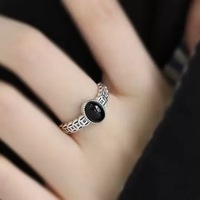 Bague Monnaie Vintage Personnalisée Incrustée et Sculptée en Forme d'Œuf, Kyanite Cuivre, Style Cour Rétro, Bijoux Féminins Tendance, Vente en Gros