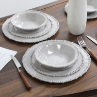 Service de table en mélamine élégant et durable, blanc nacré, bord perlé, assiettes, couverts pour la maison, mariage, fête, restaurant, mise en place de table