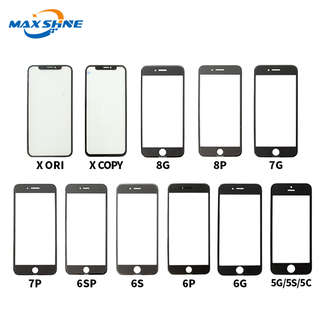 Outer Glass for iPhone 5 5s 6 6s Plus 7 Plus 8 Plus X XS XR Repair Parts No Display Only Touch Screen Glass Lens+Front Frame