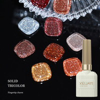 Vernis à ongles gel UV scintillant effet diamant écrasé, pailleté, à retirer par trempage, série automne-hiver marron-rouge, 12 couleurs pour nail art
