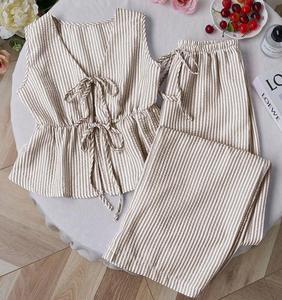 Set 2-Potong Wanita RUICHI Musim Panas dengan Atasan Tank Top Bergaris dan Celana Longgar Berikat Pinggang untuk Pakaian Santai - Product Image 5