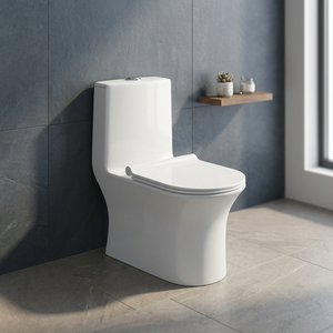 WC monobloc en céramique blanc brillant avec siphon P, chasse d'eau siphonique, siège UF, fixation au sol, ensemble toilette et chaise - Product Image 3