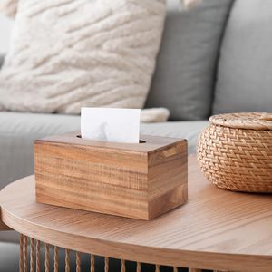 Porte-mouchoirs en bois d'acacia avec fond coulissant, décoration moderne de style ferme, porte-mouchoirs en bois pour table et salle de bain - Product Image 3