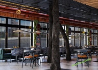 Concept de design pour bar à bière et restaurant, plan d'aménagement intérieur de cour, ensemble de mobilier de salle à manger moderne et industriel pour restaurant et bar