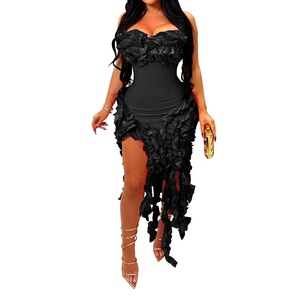 ชุดเดรสผู้หญิงแบบมีระบาย แต่งต่างหูไม้ ดีไซน์เซ็กซี่ ทรงเข้ารูป แฟชั่น - Product Image 3