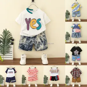 Baby's Summer infant and toddler's Short Sleeve Suit for boys two-piece baby suit boy plaid set