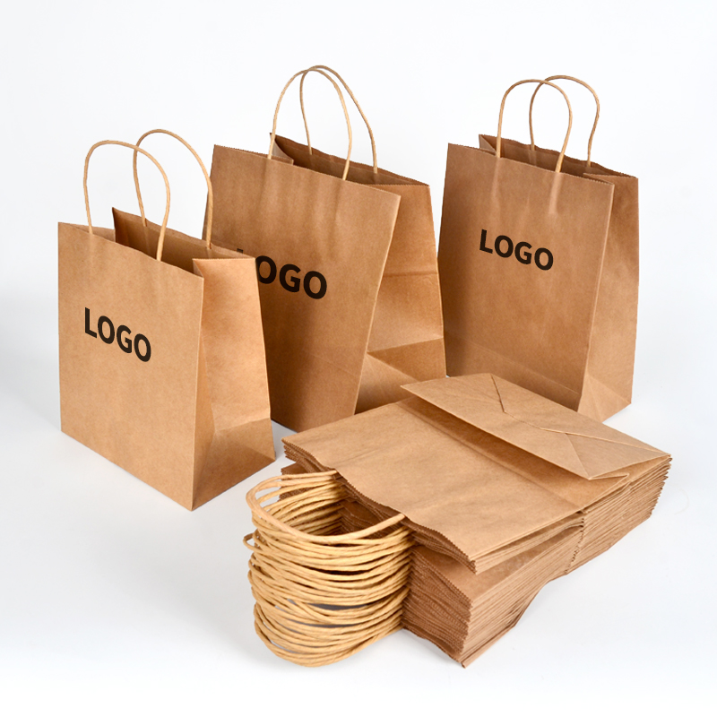 SenAng01 Custom Recyclable Brown Papiertüten Square Bottom Kraft Papiertüte Food Shopping mit Griff