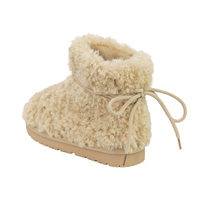Bottines en fourrure moelleuse pour femmes, dessus en fausse fourrure, détail de lacets à l'arrière, semelle antidérapante en TPR, bottes d'hiver personnalisées OEM