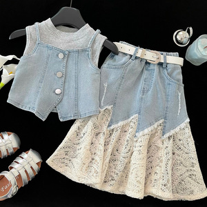 Nuovo Set Gonna in Denim Stile Coreano per Ragazze 2026, Completo Estivo alla Moda in Tre Pezzi - Product Image 2