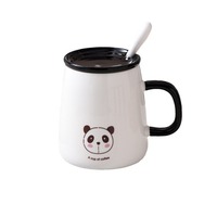 Taza de Porcelana con Diseño de Animal de Dibujos Animados en Blanco y Negro con Cuchara, Apta para Microondas y Lavavajillas, para Fiestas, Diseño Adorable