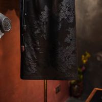 Jupe longue trapèze rétro en soie Xiangyun noire de style chinois traditionnel pour femme, jupe mi-longue pour femme 5662