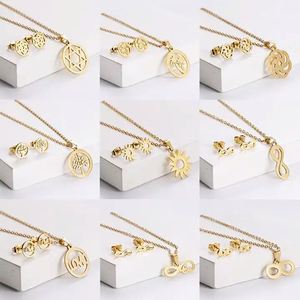 Conjunto de Joyería de Moda en Acero Inoxidable con Colgante en Forma de Corazón, Aretes y Collar, Diseño de Luna y Estrella, Joyería de Lujo para Mujer - Product Image 2