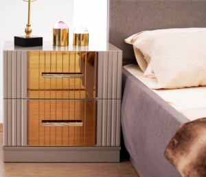 Queen Size 5-Piece Modern Tufted Wood Bedroom Set with Gold Accents Adjustable Height & <b>Convertible</b> Design for Hotel & Home Use - Product Image 6