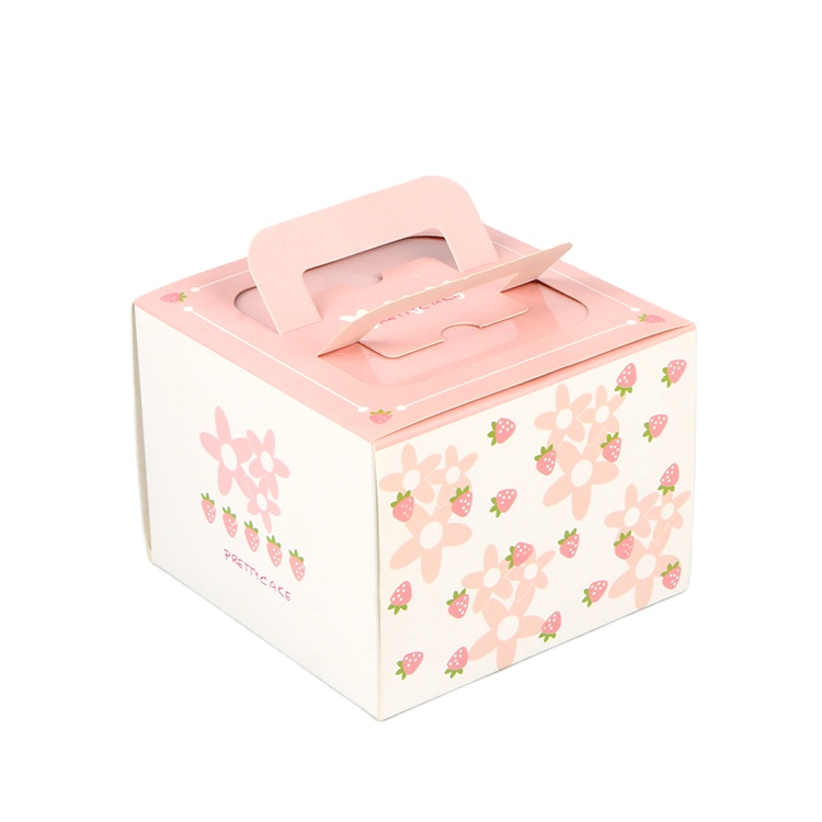 Custom Printed Cheese Cake Box Cake Carrying Box Birthday Cake Packaging Box with Handle Kraft Paper Color Other Food Accept