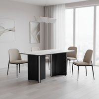 Ensemble de table à manger moderne de luxe avec 4 chaises, plateau rectangulaire en marbre et pieds en acier inoxydable pour la maison, le bureau, l'hôtel ou la villa