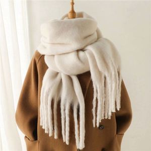 Écharpe longue d'hiver pour femme en gros, avec pompons, couleur unie, châle en pashmina, chaud, luxueux, en acrylique - Product Image 1