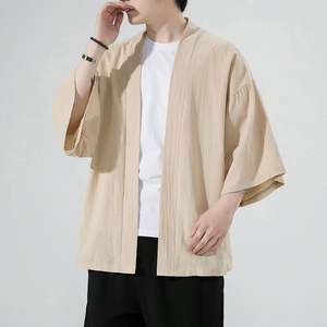 HANO-<span class=keywords><strong>Kimono</strong></span> <span class=keywords><strong>japonais</strong></span> léger pour homme, vêtement décontracté à point ouvert, Yukata, mode noir, cardigan, manches, vêtements d'extérieur, vacances d'été - Product Image 3