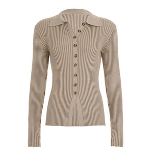 เสื้อคาร์ดิแกนไหมพรมสีพื้นแบบสบายๆ ทรงเข้ารูป เนื้อนุ่ม 100% โพลีเอสเตอร์ คอวี หนา เหมาะสำหรับฤดูใบไม้ร่วง สำหรับผู้หญิง - Product Image 6