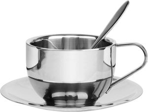 Stainless Steel Coffee <b>Cup</b> 200ml <b>Espresso</b> <b>Cup</b> Milk <b>Cup</b> with Saucer and Spoon Suitable for bar Cafe - Product Image 2