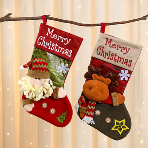 Nouvelle chaussette de Noël extra-large en lin avec bouton 3D, décoration de Noël, chaussette du Père Noël, sac cadeau - Product Image 4