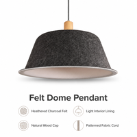 Suspension LED contemporaine en feutre PET de style hôtelier, blanc chaud 3500K, CRI 90 élevé, garantie 5 ans, pour usage domestique et bureautique