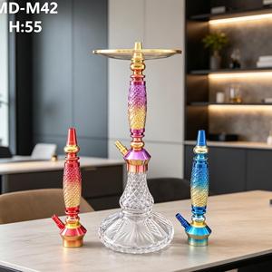 Iridescent Aluminum <b>Hookah</b> Set Gold Brass Tone Shisha <b>Pipe</b> Narghile with Textured Handle for Bar Lounge Home - Product Image 2
