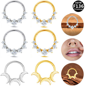Anneau de nez en titane avec design lune en zircon, bijoux de piercing en alliage F136 pour le nez - Product Image 1