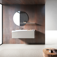 Ensemble de meuble-lavabo de salle de bain moderne avec douche murale intégrée, vasque intégrée et design miroir, en mélamine de luxe