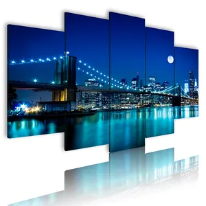 Skyline de manhattan tela com impressões, arte de manhattan vista noturna para decoração de quarto quadros e cama