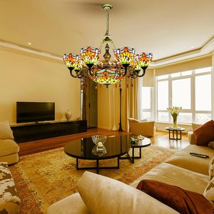 Kính màu Tiffany đèn chùm ánh sáng mặt dây chuyền có thể điều chỉnh Victorian treo thiết bị chiếu sáng cho khách phòng ăn khách sạn - Product Image 3