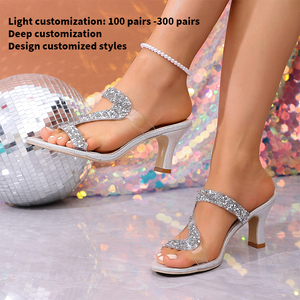 Nouvelles Sandales Sexy à Talons Hauts pour <span class=keywords><strong>Femme</strong></span>, Style Personnalisé, Décorées de Paillettes en Forme de S et Transparentes, Demi-Hautes à Bout Ouvert A-MZ-01 - Product Image 1