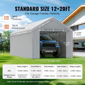 <span class=keywords><strong>Garage</strong></span> portable avec fenêtres enroulables, cadre en acier galvanisé robuste de 12 x 20 pieds, parois latérales amovibles, portes, imperméable toute saison - Product Image 3