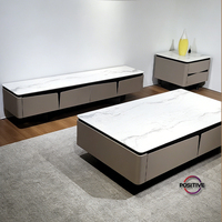 Ensemble de meubles de salon modernes avec plateau en pierre frittée et base en MDF, table basse, buffet et armoire latérale