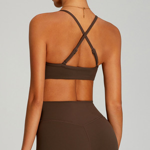 Wholesale Women's Adjustable Cross Back Sports <b>Bra</b> U-Neck <b>Thin</b> <b>Strap</b> Yoga Crop Top Padded Medium Impact Workout Activewear - Product Image 3