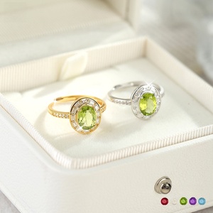 Anillos de Cristal con Corte Ovalado de 6*8mm, Engastados en Bisel, Piedra Natural, Plata de Ley 925, Chapados en Oro, Joyería de Alta Calidad - Product Image 2