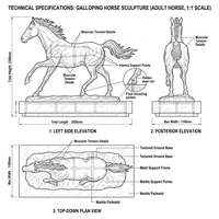 Grande Sculpture d'Animal Sauvage en Bronze Coulé pour Jardin, Décoration Artistique Extérieure, Statue de Cheval