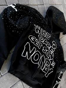 Fabricant personnalisé Sweat à capuche zippé avec fermeture éclair et couture épais et épais avec impression DTG de strass vintage pour hommes, délavé à l'acide - Product Image 2