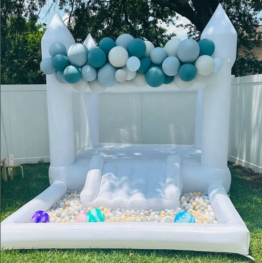 Mini Casa de rebote blanca inflable para niños, decoración de cumpleaños, castillo hinchable blanco inflable para niños pequeños/casa de rebote de Luna para niños