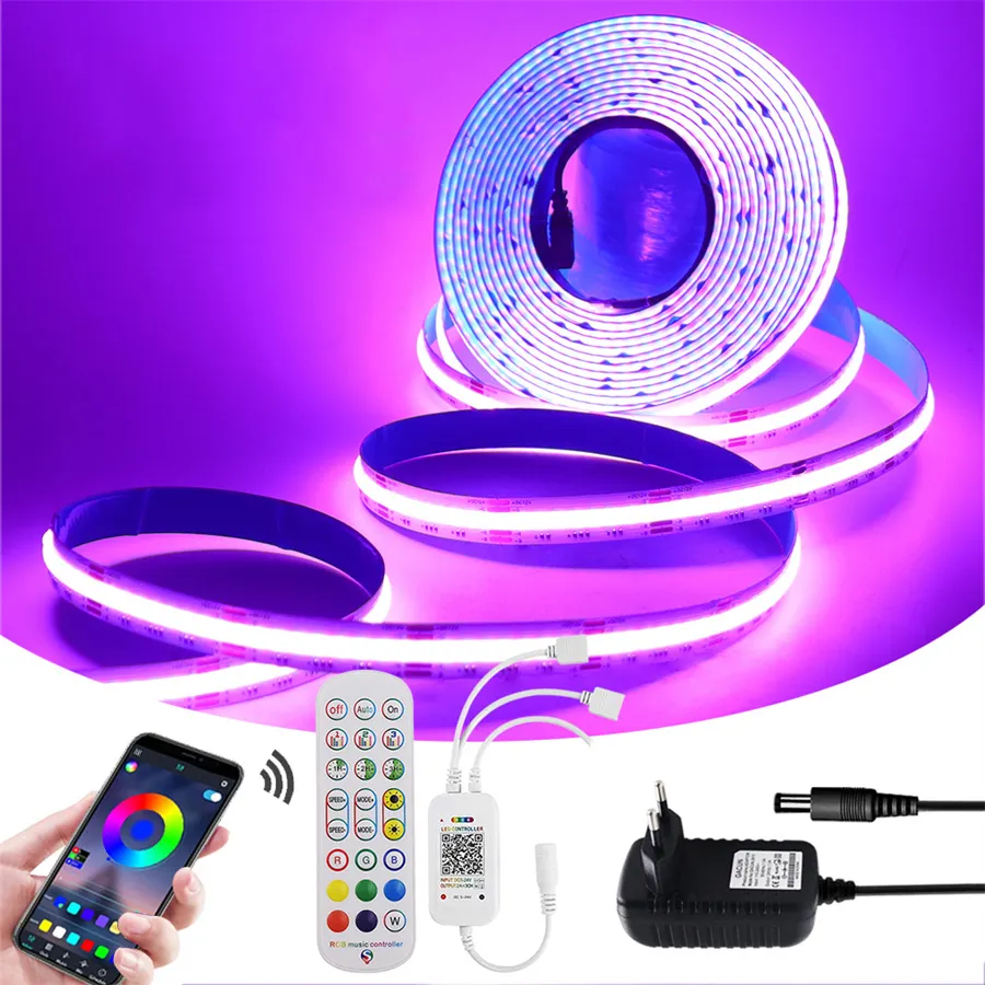 Striscia Led indirizzabile 24V 12V RGB 5M per rotolo TUYA App telecomando flessibile COB Strip Bar Light per la decorazione fai da te del partito