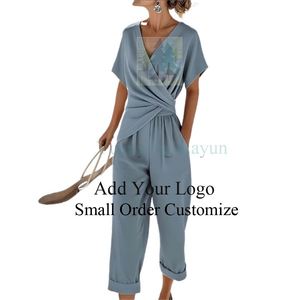 Combinaison décontractée chic pour <span class=keywords><strong>femme</strong></span> à col en V, jambes larges et manches chauve-souris - Product Image 5