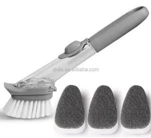 Brosse à récurer avec distributeur de savon, brosse à vaisselle avec remplacement de tête éponge, pour le nettoyage de l'évier de la cuisine, 1 pièce