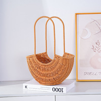 Panier à fleurs tressé artisanal en imitation rotin, style pastoral, avec poignée, pour cueillette de litchis, panier cadeau souvenir