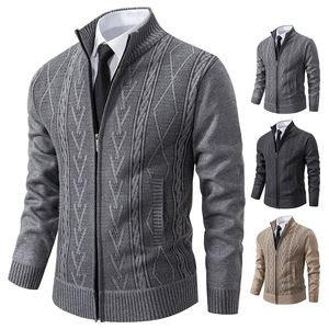 New Fashion Men Autumn Winter Stand Collar Knit Twisted Zipper Outdoor Cardigan Knitwear Casual Tops Coat Jacket Sweater - Product Image 2
